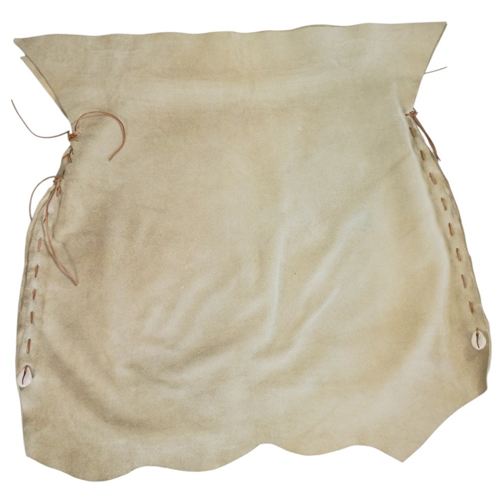 Handmade Suede Leather Wrap Skirt Cowrie Shell Whipstitch Scalloped Tan Boho - Picture 3 of 11